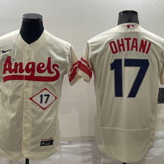 Men's Los Angeles Angels #17 Shohei Ohtani Number Cream 2022 City Connect Flex Base Stitched Jersey