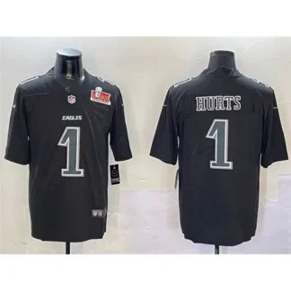 Men's Philadelphia Eagles #1 Jalen Hurts Black 2025 Super Bowl LIX Patch Fashion Vapor Untouchable Limited Stitched...