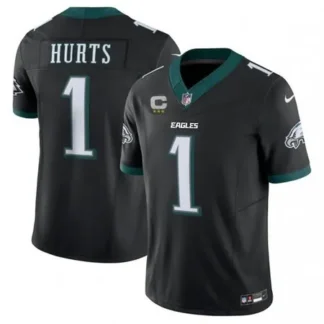 Men's Philadelphia Eagles #1 Jalen Hurts Black 2023 F.U.S.E. With C Patch Vapor Untouchable Limited Stitched Footba...