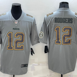 Men's Green Bay Packers #12 Aaron Rodgers LOGO Grey Atmosphere Fashion 2022 Vapor Untouchable Stitched Limited Jersey