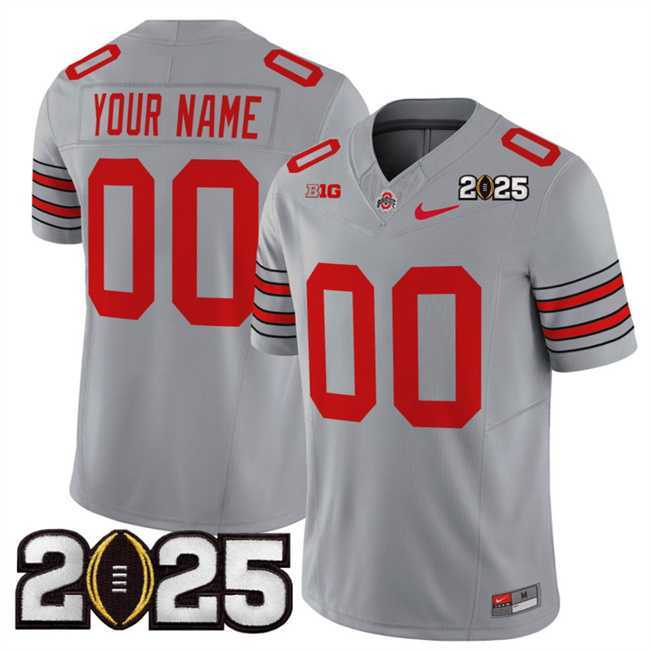 Men's Ohio State Buckeyes Active Player Custom Grey 2025 CFP Final Patch F.U.S.E. Vapor Limited Stitched Football J...
