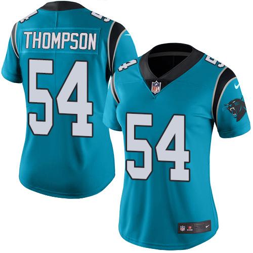 Nike Carolina Panthers #54 Shaq Thompson Blue Women’s Stitched NFL Limited Rush Jersey