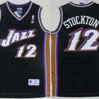 Utah Jazz #12 John Stockton Black Swingman Throwback Jersey