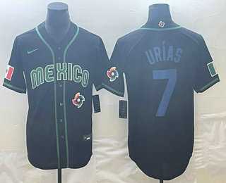 Men’s Mexico Baseball #7 Julio Urias 2023 Black Blue World Classic Stitched Jerseys