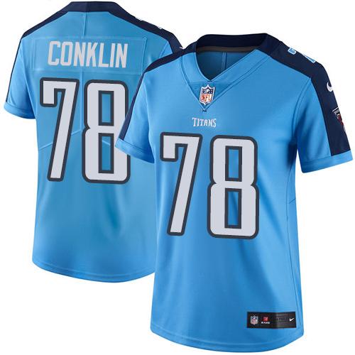 Nike Tennessee Titans #78 Jack Conklin Light Blue Women’s Stitched NFL Limited Rush Jersey