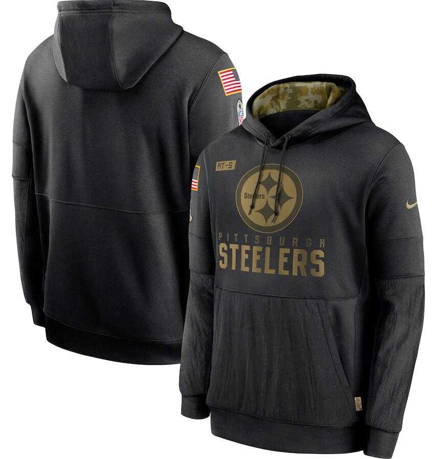 Men's Pittsburgh Steelers Nike Black 2020 Salute to Service Sideline Performance Pullover Hoodie