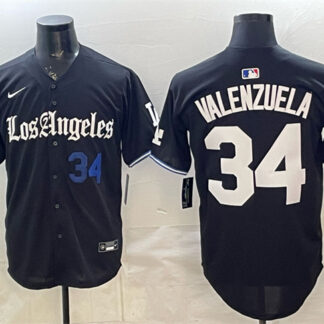 Men's Los Angeles Dodgers #34 Fernando Valenzuela Black 2025 World Series Champions Patch 'Gothic Edition' Vapor Pr...