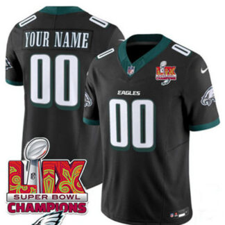 Men's Philadelphia Eagles Active Player Custom Black 2025 Eagles Logo Super Bowl LIX Patch New F.U.S.E. Vapor Limit...