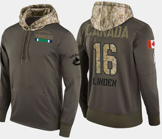 Nike Vancouver Canucks 16 Trevor Linden Retired Olive Salute To Service Pullover Hoodie