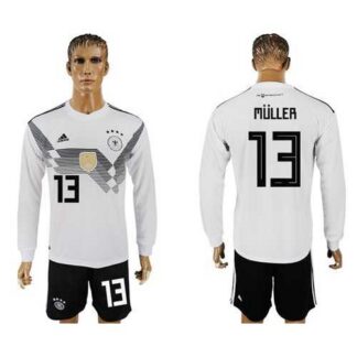 Germany #13 Muller White Home Long Sleeves Soccer Country Jersey