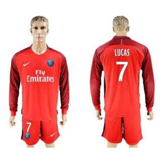 Paris Saint-Germain #7 Lucas Red Long Sleeves Soccer Club Jersey