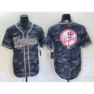 Men's New York Yankees Gray Camo Team Big Logo With Patch Cool Base Stitched Baseball Jersey 7G9Q