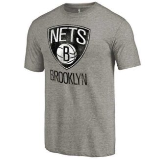 Men's Brooklyn Nets Distressed Team Logo Gray T-Shirt FengYun