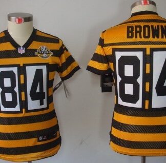 Nike Pittsburgh Steelers #84 Antonio Brown Yellow With Black Throwback 80TH Kids Jersey