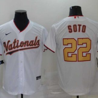 Nationals 22 Juan Soto White Gold Nike 2020 Gold Program Cool Base Jersey