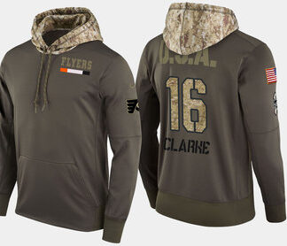 Nike Philadelphia Flyers 16 Bobby Clarke Retired Olive Salute To Service Pullover Hoodie