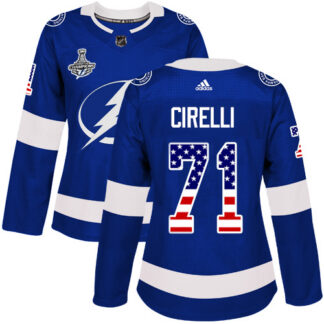 Adidas Tampa Bay Lightning #71 Anthony Cirelli Blue Home Authentic USA Flag Women’s 2020 Stanley Cup Champions Stit...