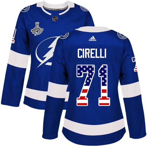Adidas Tampa Bay Lightning #71 Anthony Cirelli Blue Home Authentic USA Flag Women’s 2020 Stanley Cup Champions Stit...
