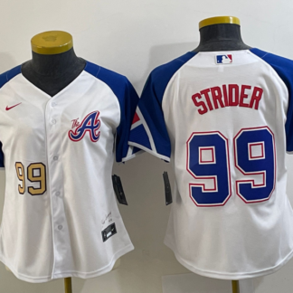 Women's Atlanta Braves #99 Spencer Strider Number White 2023 City Connect Cool Base Stitched Jersey