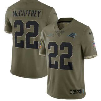 Men's Carolina Panthers #22 Christian McCaffrey 2022 Olive Salute To Service Limited Stitched Jersey