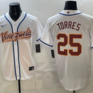 Men's Venezuela Baseball #25 Gleyber Torres White 2026 World Baseball Classic Home Stadium Stitched Jersey