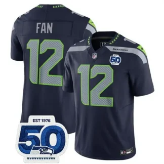 Youth Seattle Seahawks #12 Fan Navy 2025 F.U.S.E. 50th Anniversary Patch Vapor Untouchable Limited Stitched Footbal...