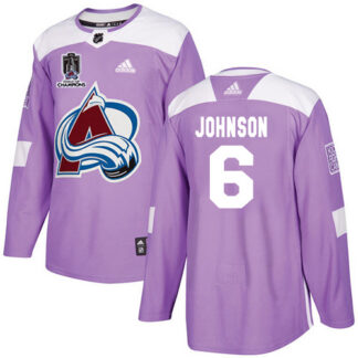 Adidas Colorado Avalanche #6 Erik Johnson Purple 2022 Stanley Cup Champions Authentic Fights Cancer Stitched NHL Je...