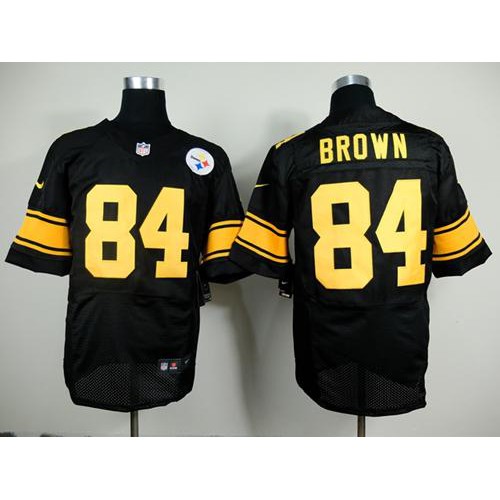 Nike Pittsburgh Steelers #84 Antonio Brown Black(Gold No.) Men’s Stitched NFL Elite Jersey