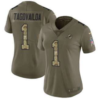 Nike Miami Dolphins #1 Tua Tagovailoa Olive/Camo Women’s Stitched NFL Limited 2017 Salute To Service Jersey