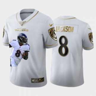 Baltimore Baltimore Ravens #8 Lamar Jackson Nike Team Hero 1 Vapor Limited NFL 100 Jersey White Golden