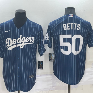 Men's Los Angeles Dodgers #50 Mookie Betts Navy Blue Pinstripe Stitched MLB Cool Base Nike Jersey