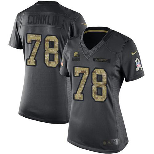 Nike Cleveland Browns #78 Jack Conklin Black Women’s Stitched NFL Limited 2016 Salute to Service Jersey
