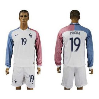 France #19 Pogba Away Long Sleeves Soccer Country Jersey