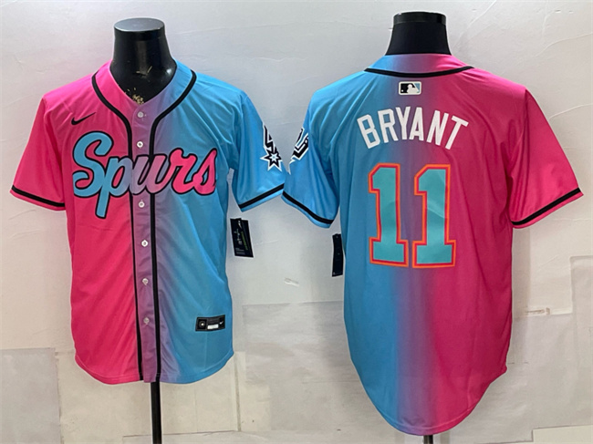 Men's San Antonio Spurs #11 Carter Bryant Pink Blue Limited Stitched Baseball Jersey