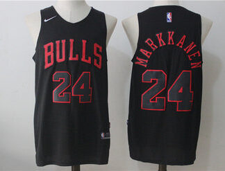 Men's Chicago Bulls #24 Lauri Markkanen All Black 2017-2018 Nike Swingman Stitched NBA Jersey