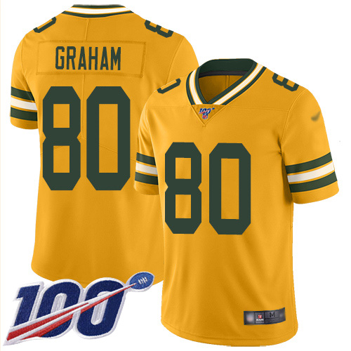 Nike Green Bay Packers #80 Jimmy Graham Gold Men’s Stitched NFL Limited Inverted Legend 100th Season Jersey