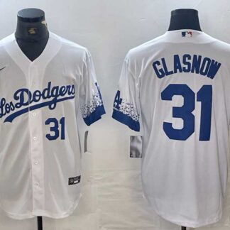 Men's Los Angeles Dodgers #31 Tyler Glasnow Number White 2021 City Connect Cool Base Stitched Jersey