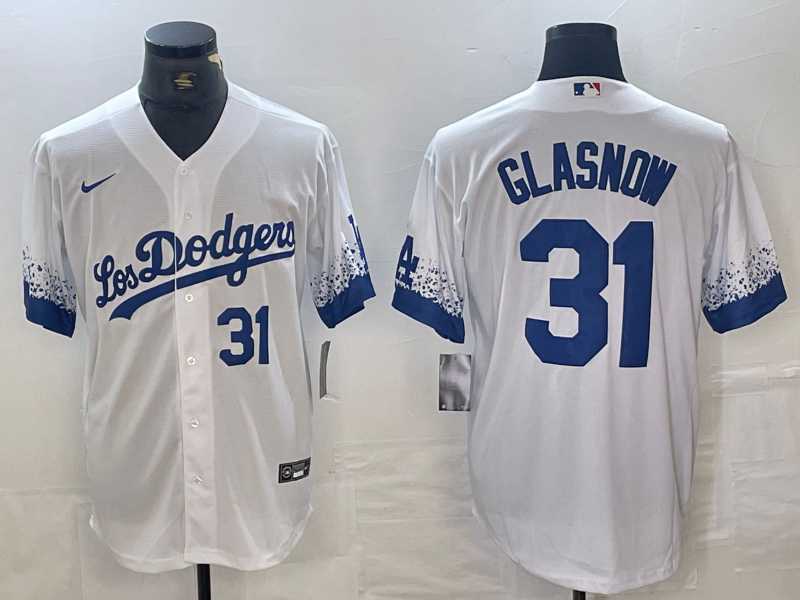 Men's Los Angeles Dodgers #31 Tyler Glasnow Number White 2021 City Connect Cool Base Stitched Jersey