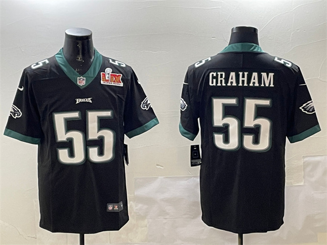 Men's Philadelphia Eagles #55 Brandon Graham Black 2025 Super Bowl LIX Patch Vapor Untouchable Limited Football Sti...