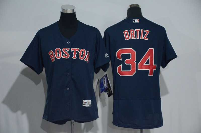 Women Boston Red Sox #34 David Ortiz Navy Blue 2016 Flexbase Collection Stitched Jersey