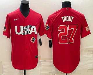 Men’s USA Baseball #27 Mike Trout 2023 Red World Classic Stitched Jerseys