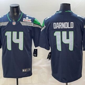 Men's Seattle Seahawks #14 Sam Darnold Navy Super Bowl LX Patch Vapor Limited Stitched Jersey