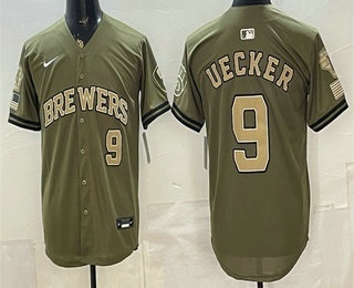 Men's Milwaukee Brewers #9 Bob Uecker Olive 2026 Armed Forces Day Jersey