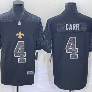 Men's New Orleans Saints #4 Derek Carr Black Reflective Limited Stitched Football Jersey