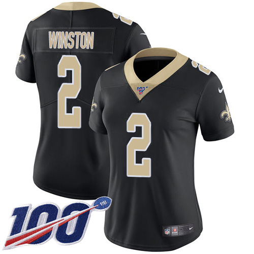 Nike New Orleans Saints #2 Jameis Winston Black Team Color Women’s Stitched NFL 100th Season Vapor Untouchable Limi...