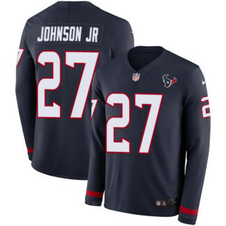 Nike Houston Texans #27 Duke Johnson Jr Navy Blue Team Color Men’s Stitched NFL Limited Therma Long Sleeve Jersey