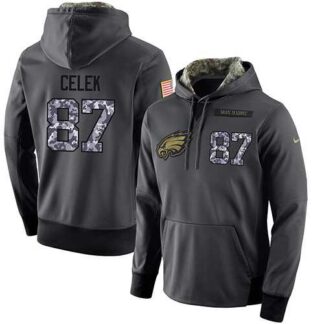 Glued Nike Philadelphia Eagles #87 Brent Celek Men's Anthracite Salute to Service Player Performance Hoodie