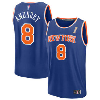 Men's New York Knicks #8 OG Anunoby Blue 2026 NBA Finals Champions Fast Break Icon Edition Jersey