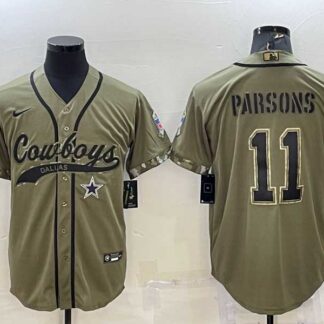 Men's Dallas Cowboys #11 Micah Parsons 2022 Olive Salute to Service Cool Base Stitched Baseball Jersey
