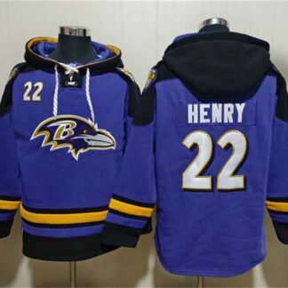 Men's Baltimore Ravens #22 Derrick Henry Ageless Must-Have Lace-Up Pullover Hoodie